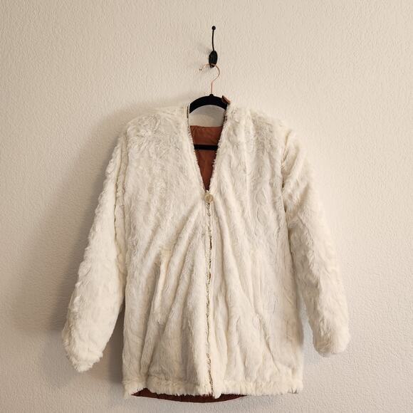 DKNY Girl's‎ Size Large 14/16 Reversable Burnt Orange/White Faux Fur Jacket NWT - Picture 7 of 9